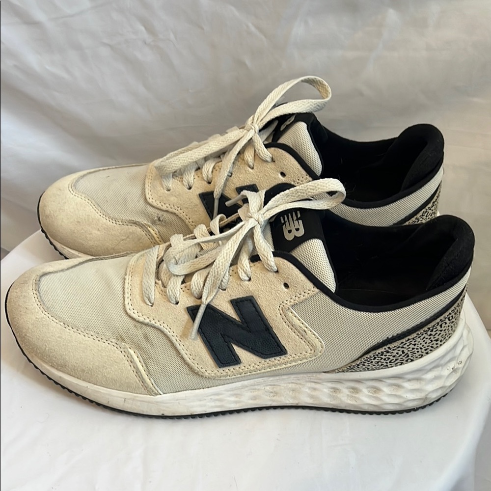 New Balance Cream and Black Sneakers with Lace-Up Design